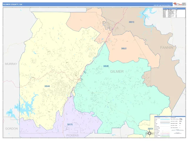 Gilmer County, GA ZIP Code Wall Map, ColorCast style