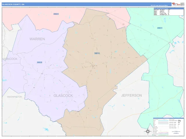 Glascock County, GA ZIP Code Wall Map, ColorCast style