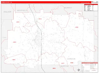 Gordon County, GA RedLine style ZIP Code wall map