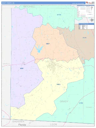 Grady County, GA ColorCast style ZIP Code wall map