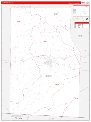 Grady County, GA RedLine style ZIP Code wall map