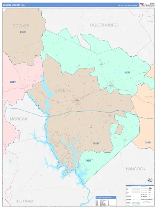Greene County, GA ColorCast style ZIP Code wall map