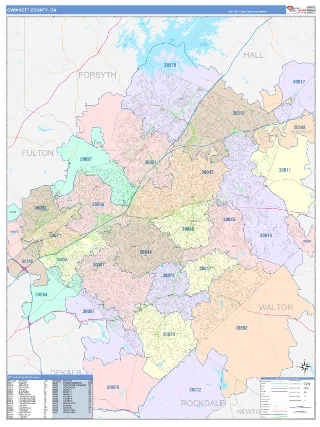 Gwinnett County, GA ColorCast style ZIP Code wall map