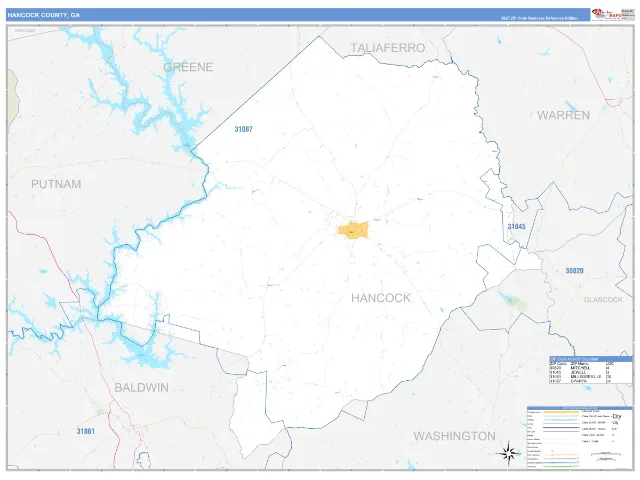 Hancock County, GA ZIP Code Wall Map, Business Reference style