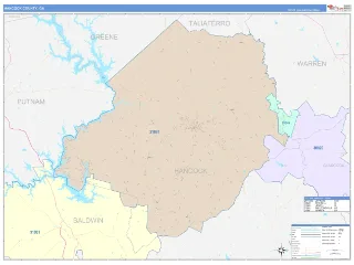 Hancock County, GA ColorCast style ZIP Code wall map