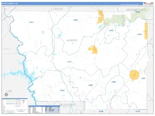 Harris County, GA Business Reference style ZIP Code wall map