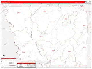 Harris County, GA RedLine style ZIP Code wall map