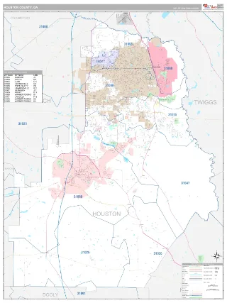 Houston County, GA Classic style ZIP Code wall map