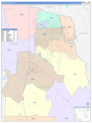 Houston County, GA ColorCast style ZIP Code wall map
