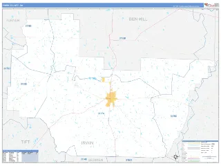 Irwin County, GA Business Reference style ZIP Code wall map