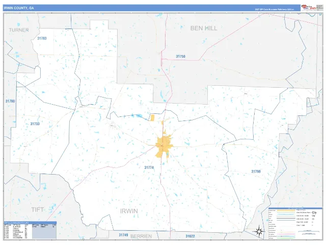 Irwin County, GA ZIP Code Wall Map, Business Reference style