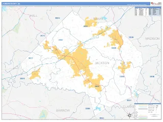 Jackson County, GA Business Reference style ZIP Code wall map