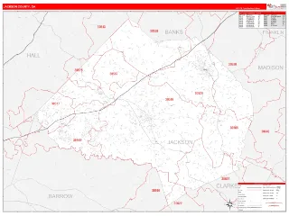 Jackson County, GA RedLine style ZIP Code wall map