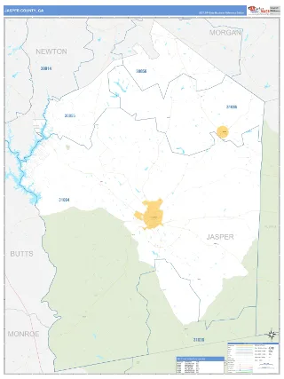 Jasper County, GA Business Reference style ZIP Code wall map