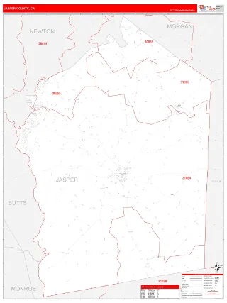 Jasper County, GA RedLine style ZIP Code wall map