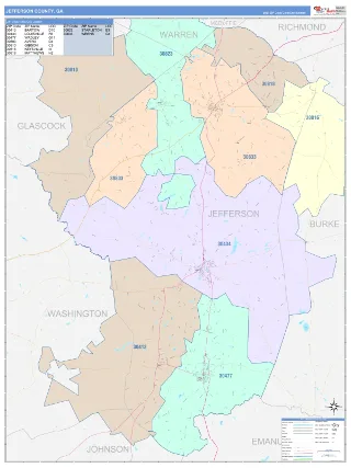 Jefferson County, GA ColorCast style ZIP Code wall map