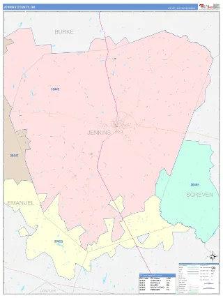 Jenkins County, GA ColorCast style ZIP Code wall map