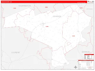 Johnson County, GA RedLine style ZIP Code wall map