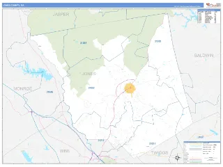 Jones County, GA Business Reference style ZIP Code wall map