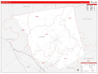 Jones County, GA RedLine style ZIP Code wall map