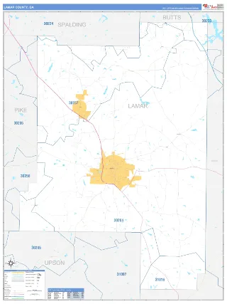 Lamar County, GA Business Reference style ZIP Code wall map