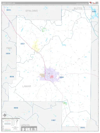 Lamar County, GA Classic style ZIP Code wall map