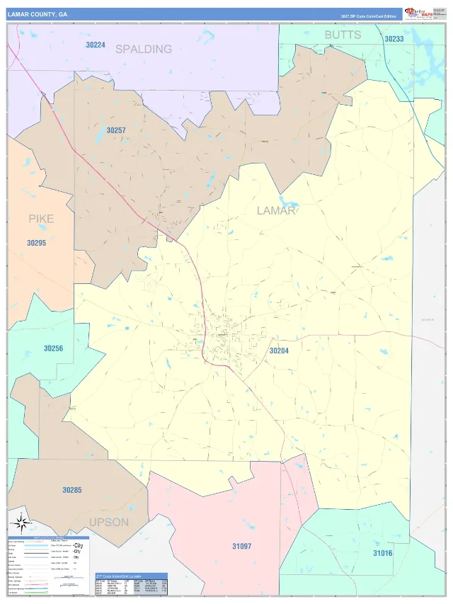 Lamar County, GA ZIP Code Wall Map, ColorCast style