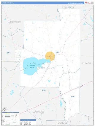 Lanier County, GA Business Reference style ZIP Code wall map