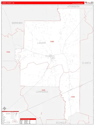 Lanier County, GA RedLine style ZIP Code wall map