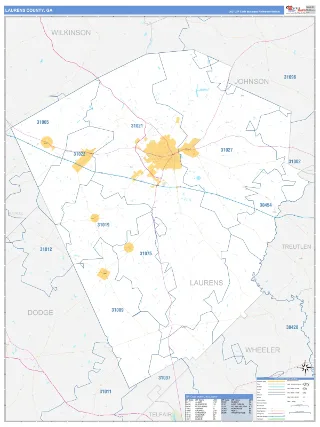 Laurens County, GA Business Reference style ZIP Code wall map