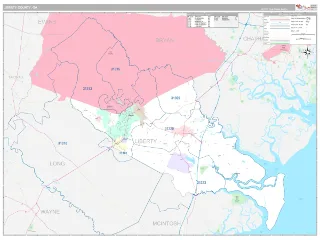 Liberty County, GA Classic style ZIP Code wall map
