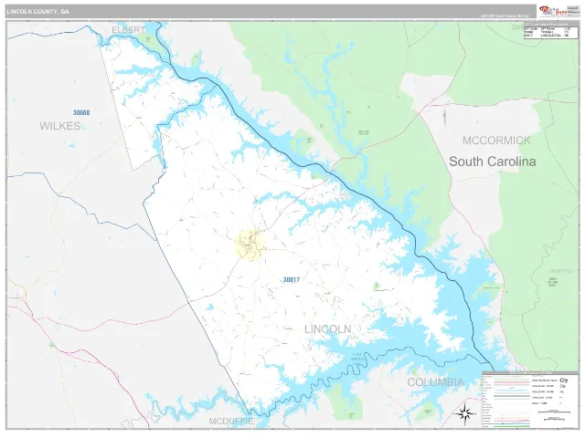 Lincoln County, GA ZIP Code Wall Map, Classic style