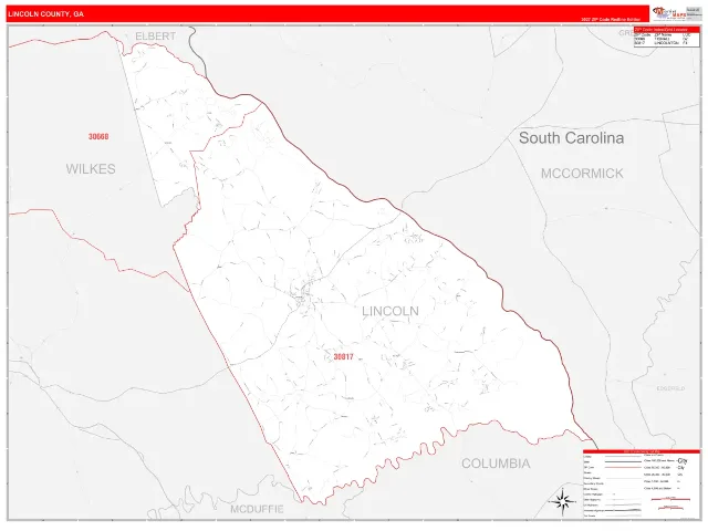 Lincoln County, GA ZIP Code Wall Map, RedLine style