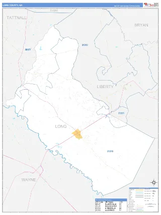 Long County, GA Business Reference style ZIP Code wall map