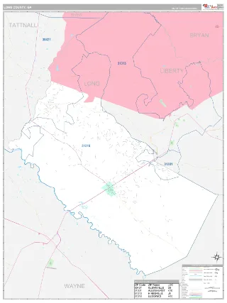 Long County, GA Classic style ZIP Code wall map