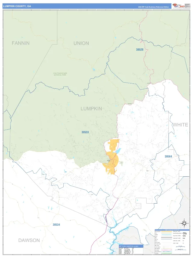 Lumpkin County, GA ZIP Code Wall Map, Business Reference style