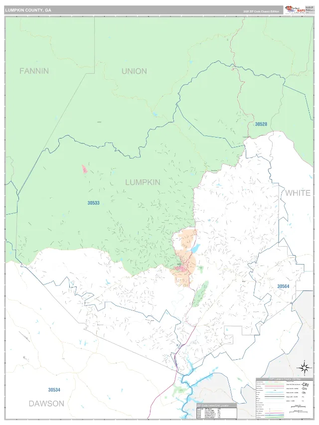 Lumpkin County, GA ZIP Code Wall Map, Classic style