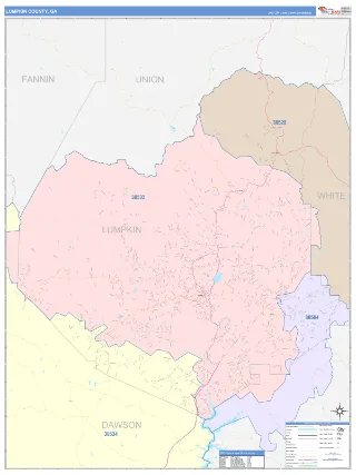 Lumpkin County, GA ColorCast style ZIP Code wall map