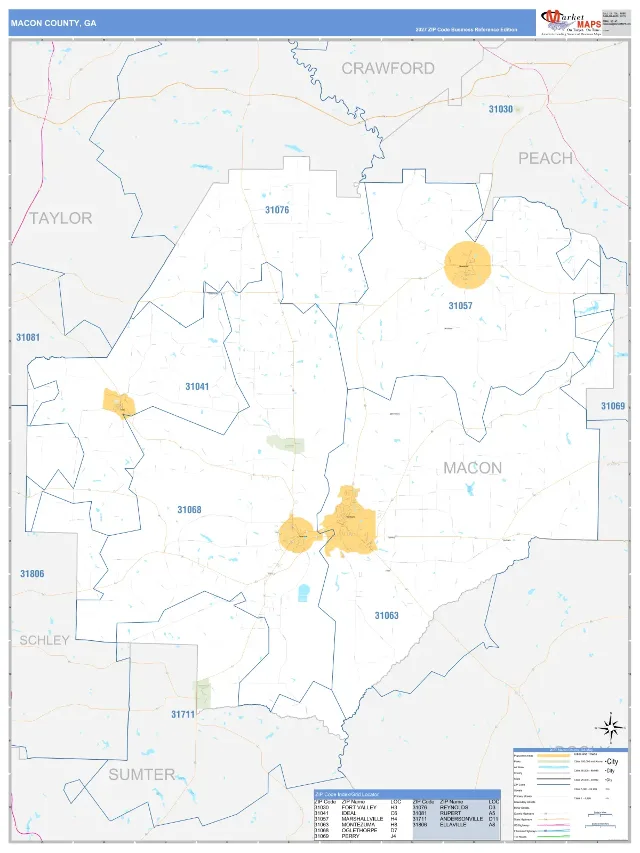 Macon County, GA ZIP Code Wall Map, Business Reference style