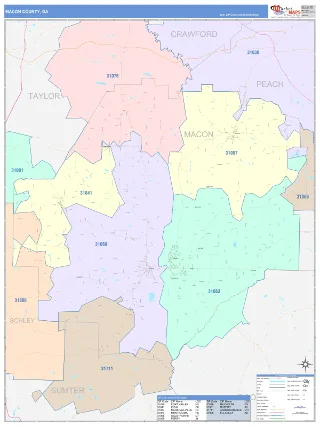 Macon County, GA ColorCast style ZIP Code wall map