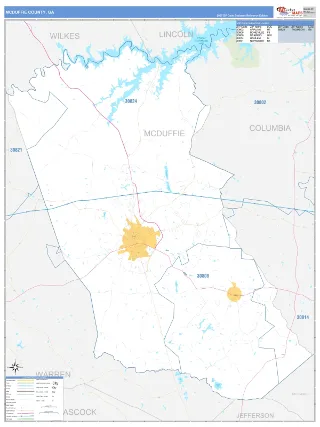 McDuffie County, GA Business Reference style ZIP Code wall map