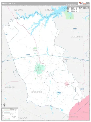 McDuffie County, GA Classic style ZIP Code wall map