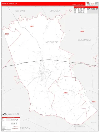 McDuffie County, GA RedLine style ZIP Code wall map