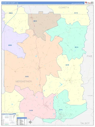 Meriwether County, GA ColorCast style ZIP Code wall map