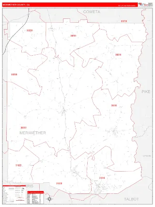 Meriwether County, GA RedLine style ZIP Code wall map