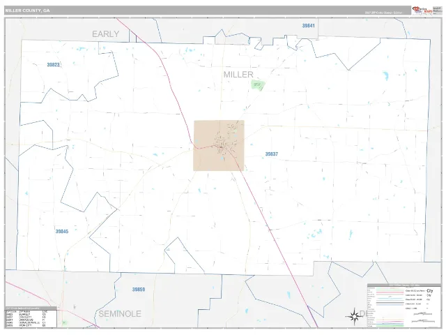 Miller County, GA ZIP Code Wall Map, Classic style