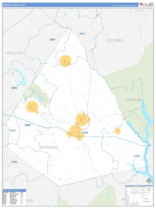 Morgan County, GA Business Reference style ZIP Code wall map