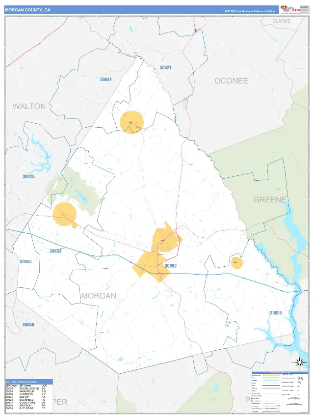 Morgan County, GA ZIP Code Wall Map, Business Reference style