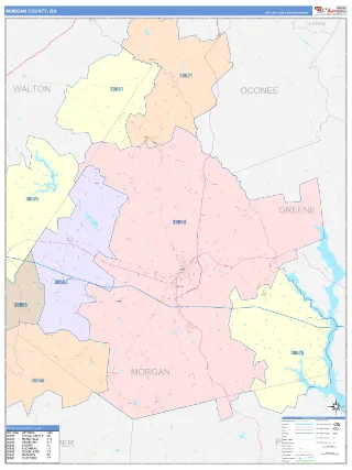 Morgan County, GA ColorCast style ZIP Code wall map