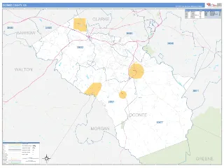 Oconee County, GA Business Reference style ZIP Code wall map